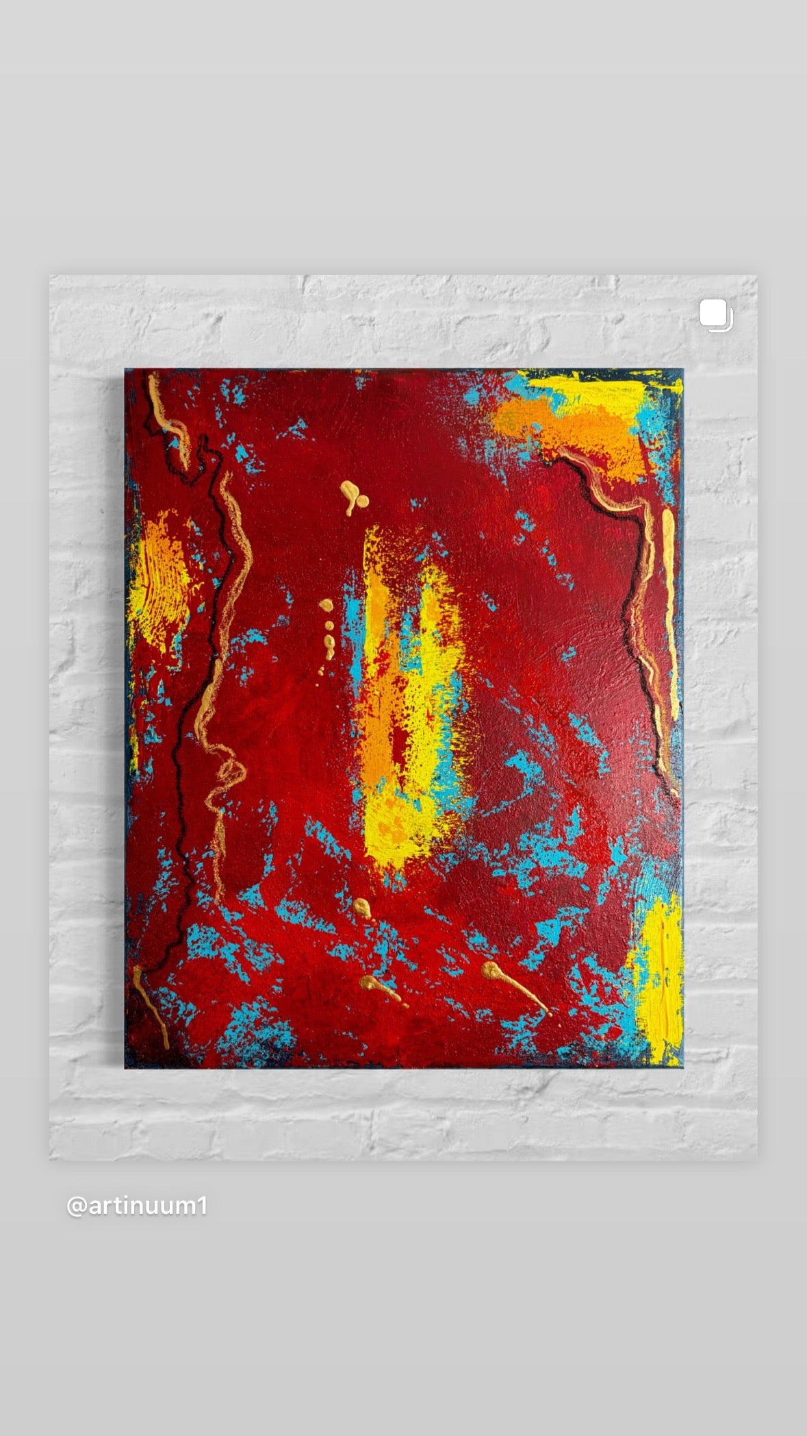 Abstract art print with red, yellow, and blue colors on a white background